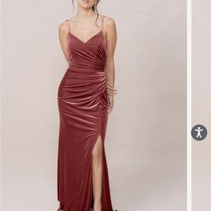 NWT. Revelry Womens Size 8 Rory Velvet Maxi Dress Straps Side Slit Dusty Rose